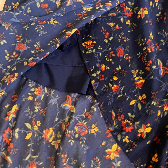 Madewell Climbing Vine Faux Wrap Skirt Midi Hi Low Navy Blue Floral Print 12 - Picture 4 of 8